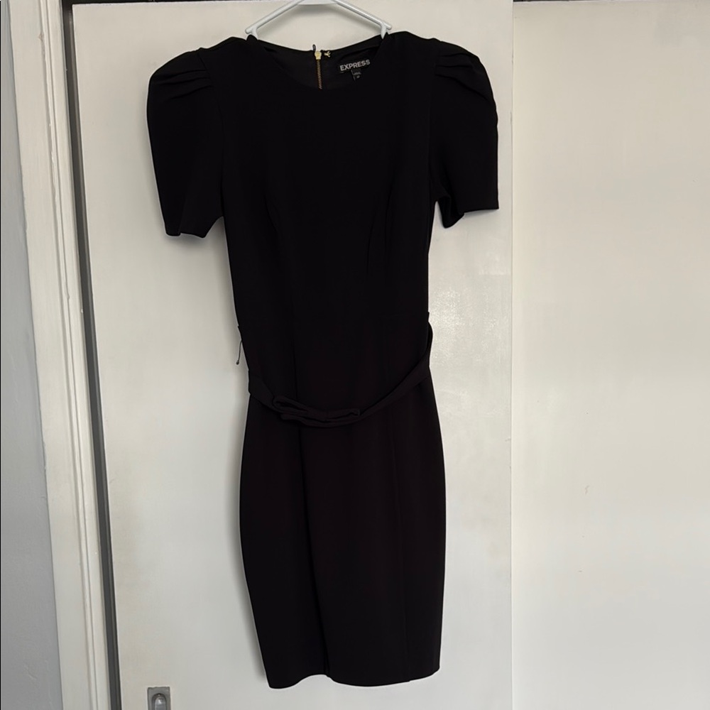 Express Black Ribbed Ruched Mini Dress